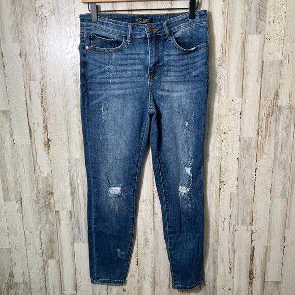 Judy Blue Relaxed Fit Distressed Jeans Mid Rise‎ Medium Wash Womens Size 30 - Picture 1 of 7
